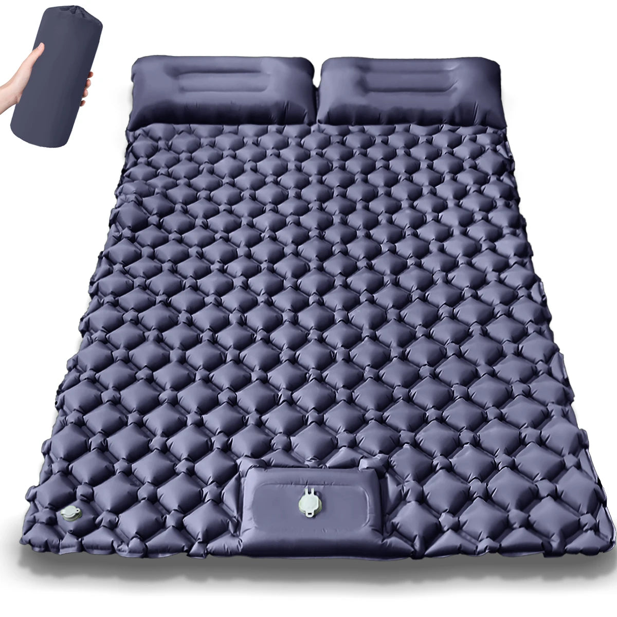 Extra-Wide Double Camping Air Mattress – Built-In Foot Pump