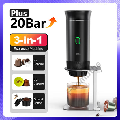 Wireless Electric Portable Espresso Coffee Machine for Car & Home Camping Coffee Maker 3-in-1 Capsule Powder Travel Coffee Maker