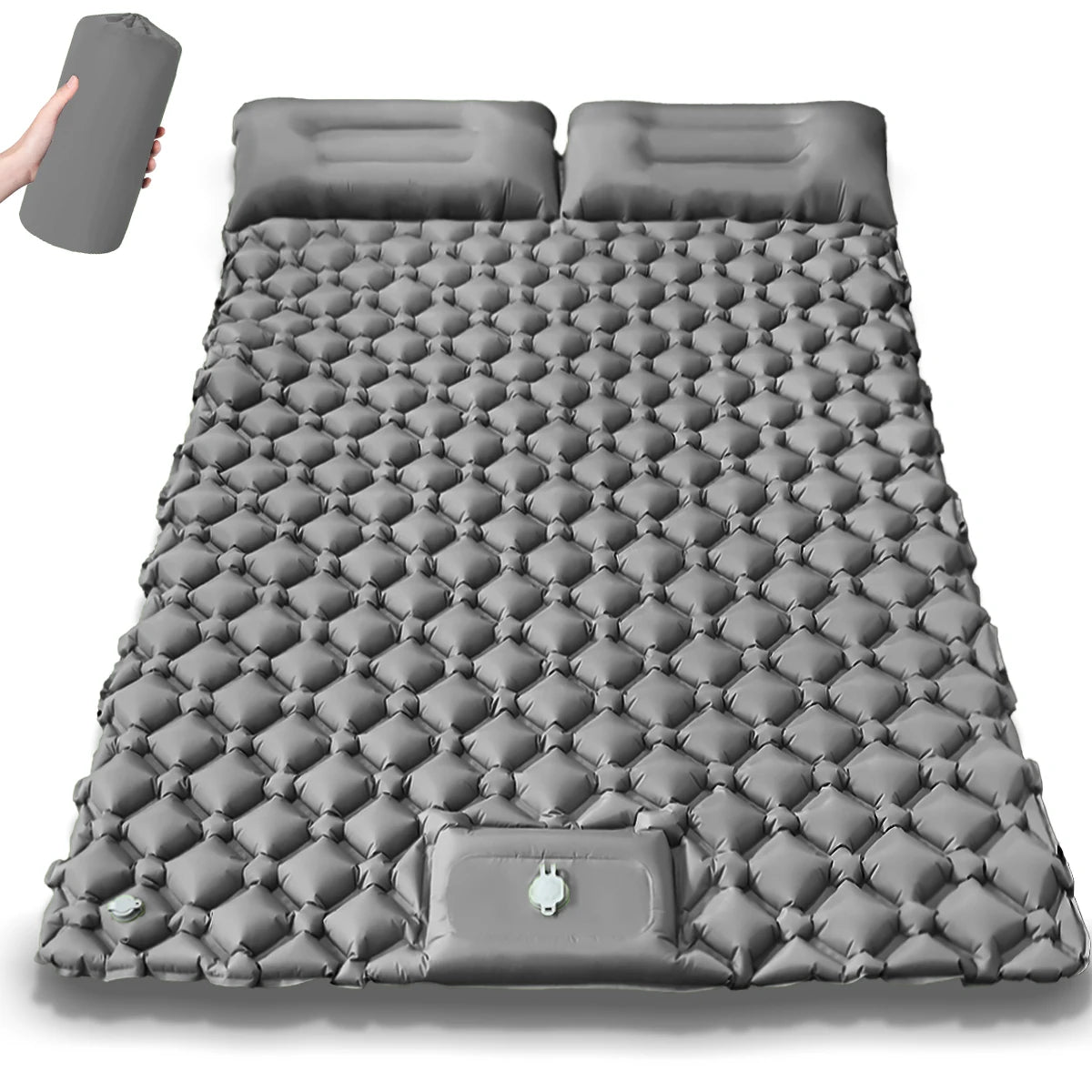 Extra-Wide Double Camping Air Mattress – Built-In Foot Pump